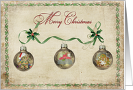 Across the Miles Christmas gold ornaments with holly card