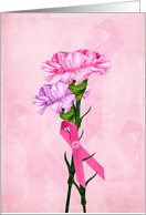 Breast Cancer encouragement pink breast cancer symbol ribbon bouquet card