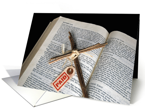 Easter cross on open Holy Bible with price tag card (714078)