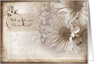 Flower Girl Request-daisy bouquet in sepia with textured overlay card