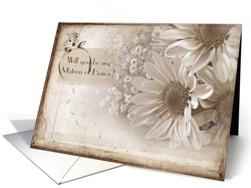 Matron of Honor request with vintage daisy bouquet card (720308)