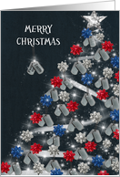 Christmas tree with military dog tags and patriotic bows card