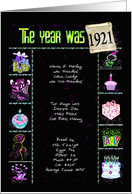 Birthday in 1921 fun trivia facts and party elements on black card