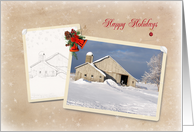 Happy Holidays, Old Barn In a Snapshot Frame With Bells card