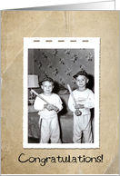 50th birthday, young boys with baseball bats in old snapshot frame card