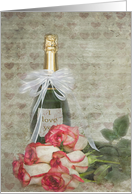 Valentine’s Day-roses and a bottle of wine card