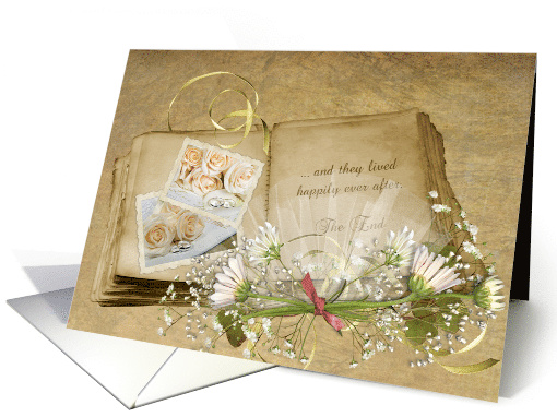 for newlyweds, vintage wedding album with floral bouquet card (760780)