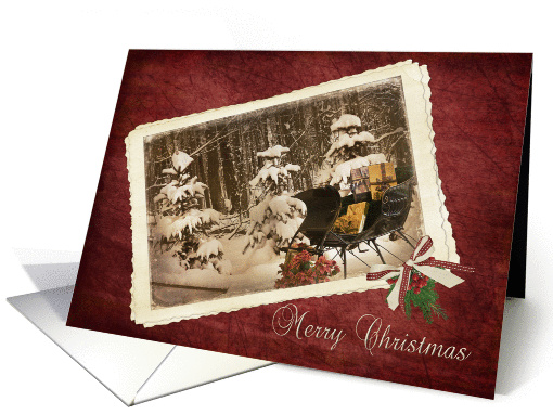 Christmas-vintage sleigh in old-fashioned snapshot frame card (769311)