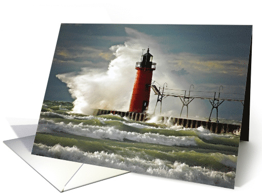 South Haven Michigan lighthouse with wave and storm surf card (771284)