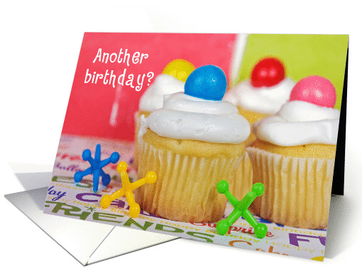 birthday cupcakes with toy jacks and gumballs card (774713)
