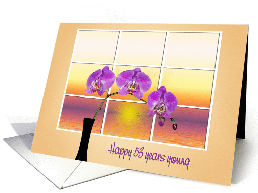 53rd birthday-pink orchids in black vase with sunrise window card