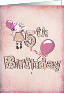 Little Girl With Pink Balloons for 5th Birthday card