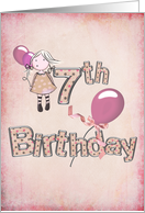 7th birthday-girl with pink balloons card