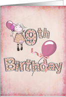 9th Birthday for girl with pink balloons and bow card