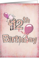 12th birthday for girl with pink balloons and polka dots card