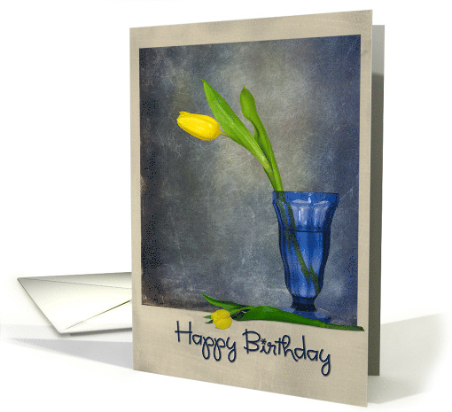 Birthday yellow tulip in blue sundae glass card (778909)