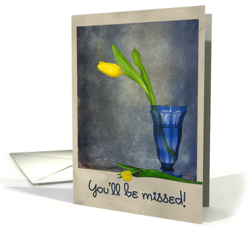 Good Luck yellow tulips in blue vase on vintage textured... (779340)