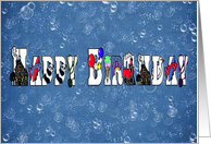 Boy’s Birthday Bubbles On Blue Background card