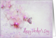 Mother’s Day pink orchids with butterfly and bubbles card