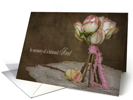 Loss of Aunt sympathy rose bouquet on vintage doily card (784670)