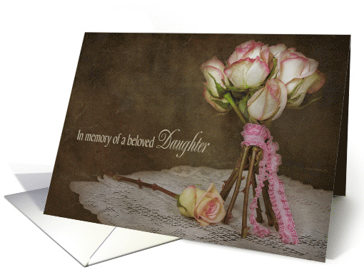 Loss of Daughter, rose bouquet on lace doily with textured... (784671)