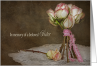 Loss of Sister rose bouquet on vintage doily card