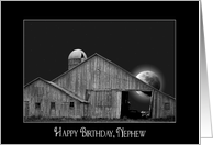 Old Barn and Silo With Moon For Nephew’s Birthday card