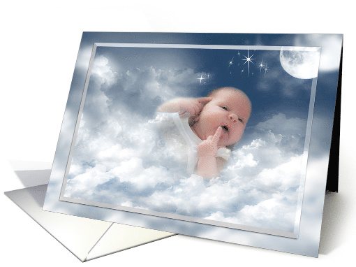Baby Girl Congratulations-baby girl in clouds with moon and stars card