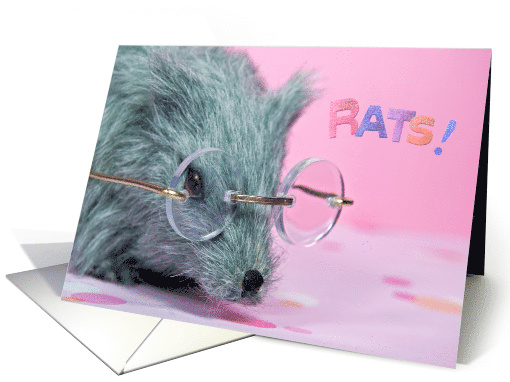 get well soon, gray rat with eyeglasses on pink card (789070)