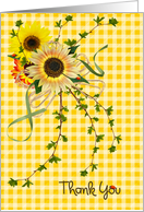 thank you-sunflower bouquet with lady bugs on yellow gingham card
