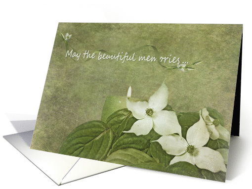 Sympathy dogwood with glowing candle on textured green background card