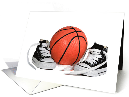 New Grandson, sneakers with basketball on white background card