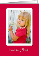 51st Birthday-little blond girl holding Queen Anne’s Lace card