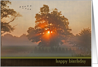 Birthday with Flying Geese in a Misty Morning Sky card