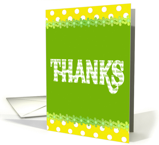 thanks-bright yellow and white polka dot border with green... (802567)