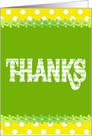 thanks-bright yellow and white polka dot border with green flowers card