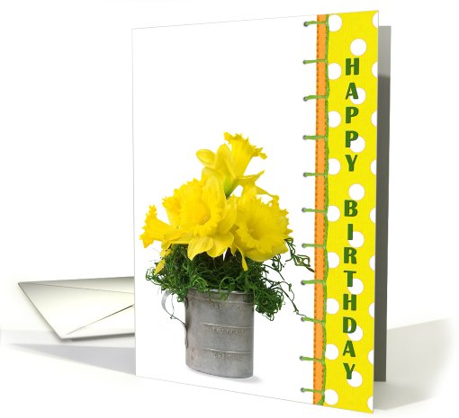 birthday-polka dot-daffodil-bouquet card (802815)