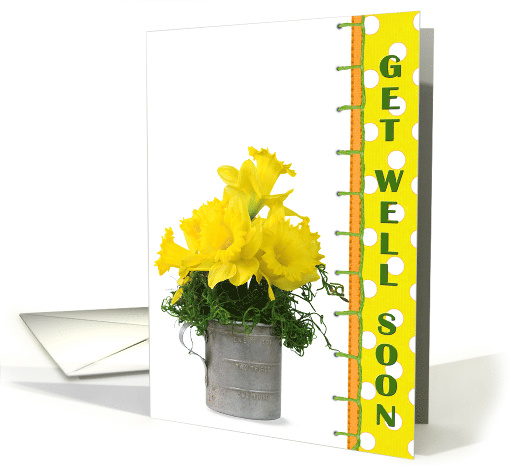 Get Well Soon daffodil bouquet in antique cup with polka... (802818)