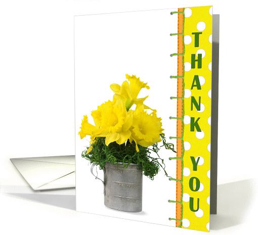 thank you-daffodil bouquet in vintage tin cup with polka... (802820)