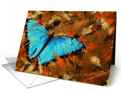 hello, iridescent blue butterfly on abstract background card (803378)