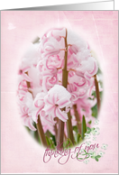 Thinking of You-pink hyacinths in snow card