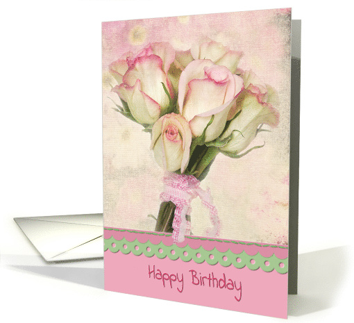 Daughter's birthday pink rose bouquet on textured background card
