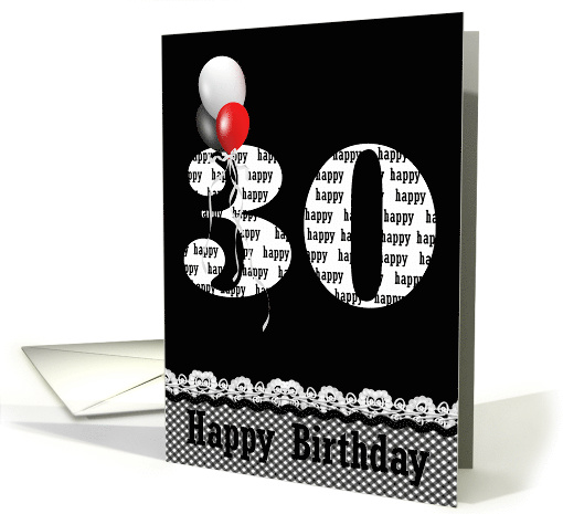 30th birthday balloon bouquet on black card (808006)