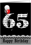 65th Birthday Red, White and Black Balloons With Gingham Border card
