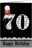 70th Birthday for Sister balloon bouquet on black gingham border card