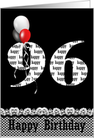 96th Birthday Balloons on Black with Gingham Border card