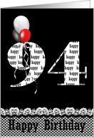 94th birthday-red, white and black balloon bouquet on black card