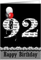 92nd Birthday Red White and Black Balloons on Bold Text card