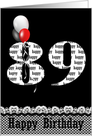 89th birthday red, white and black balloon bouquet on black card