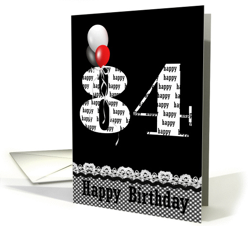84th birthday-red, white and black balloon bouquet card (808779)